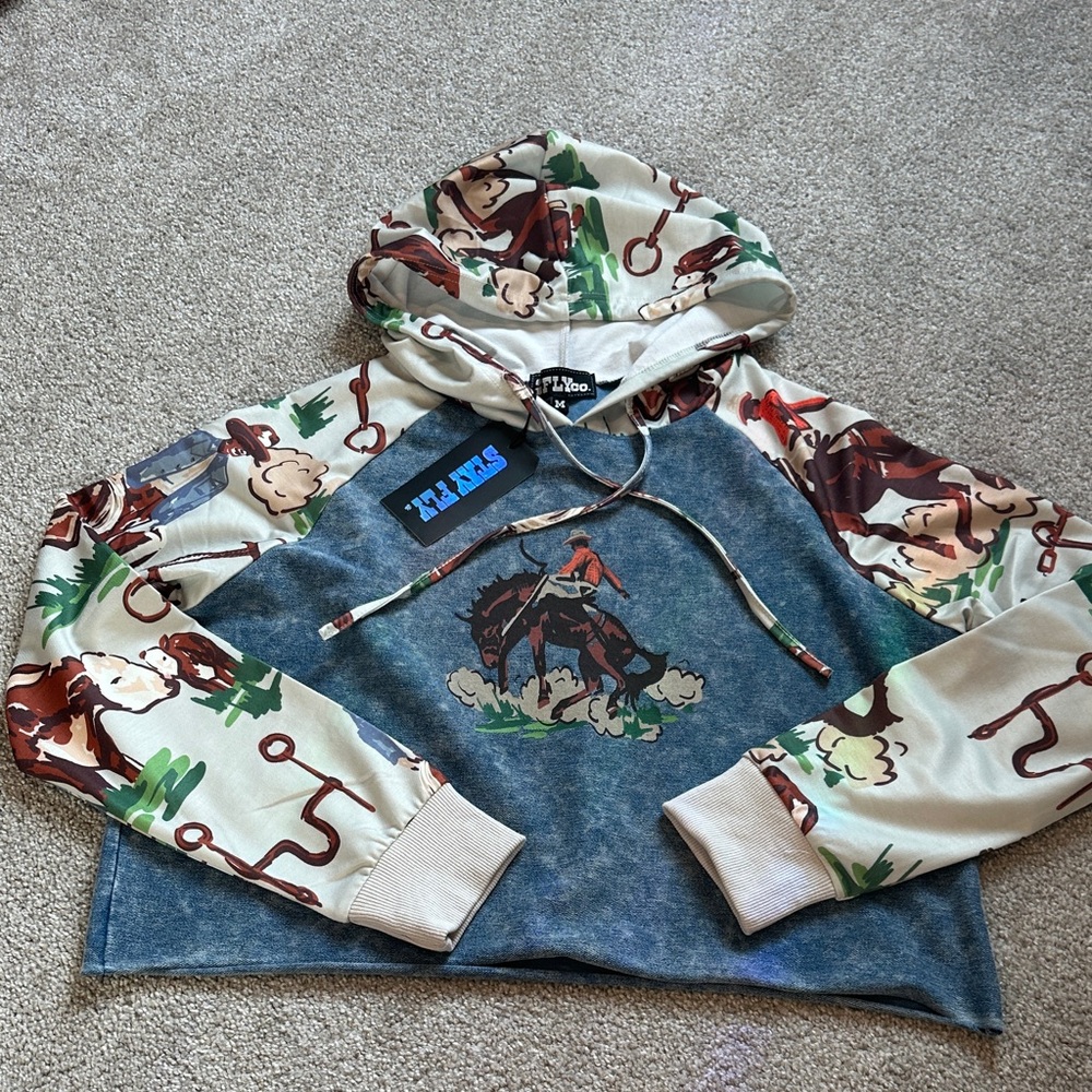 Cowboy Graphic Pullover Hoodie - Multi Color
